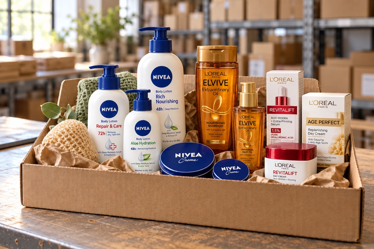 Lot de cosmétiques et produits d’hygiène — illustration générée par IA